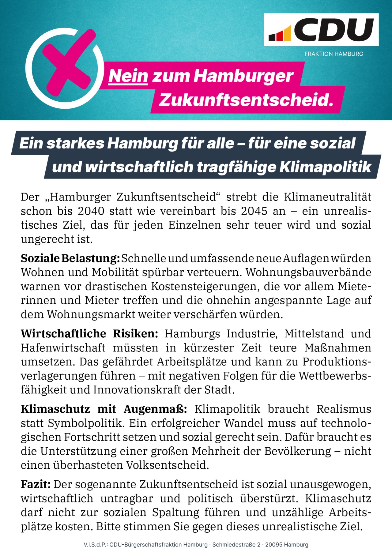 Flugblatt Volksentscheid-Nein zum Hamburger Zukunftsentscheid